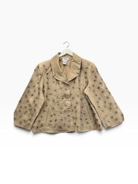 Ann Gerlin Embroidered blazer jacket size 18W natural tan